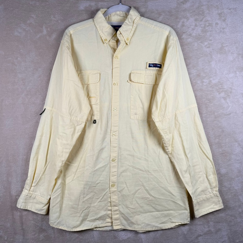 Spicy Tuna Mens Long Sleeve Fishing Shirt Yellow‎ Cotton Vented Back